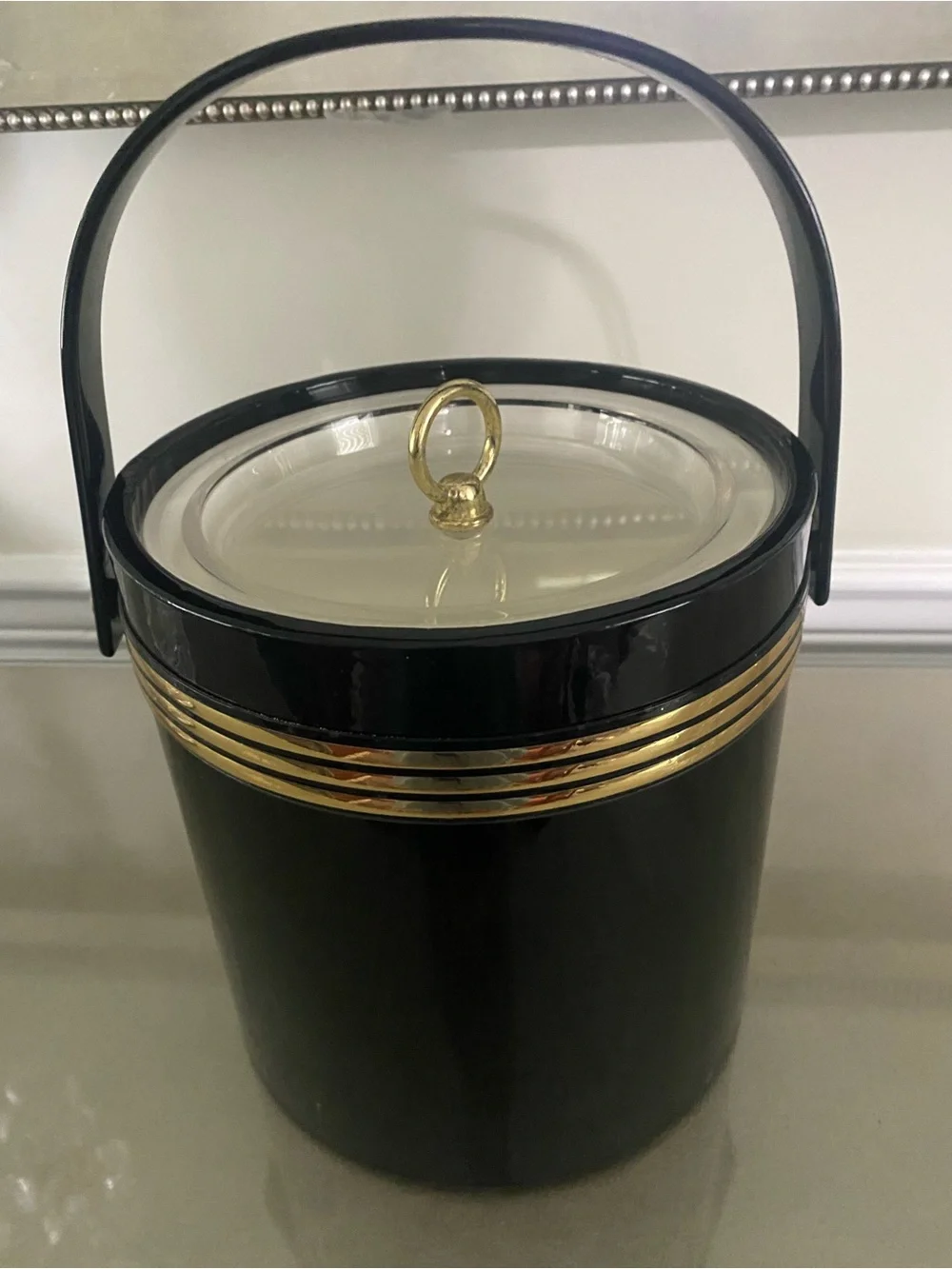Black and Gold Decorative Ice Bucket with Handle